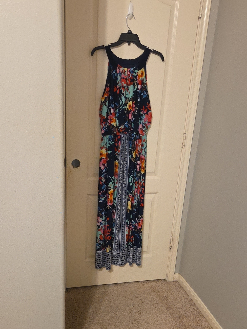 Robbie Bee Navy Floral Halter Maxi Dress with Multicolor Blooms